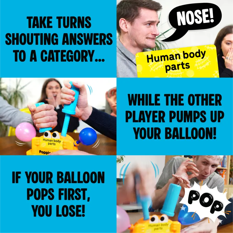 Take turns shouting answers while the other player pumps your balloon